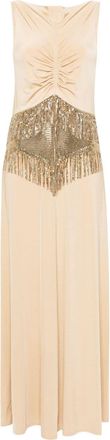 Paco Rabanne chainmail-embellished maxi dress - women - Spandex/Elastane/Viscose/Aluminium - 40 - Neutrals