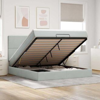 vidaXL Estructura Cama Otomana Colchones Terciopelo Gris Claro Vidaxl