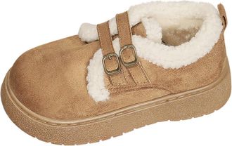 Generic Womens Flatform Snow Boots Buckle Warm Suede Clogs Slip-On Fluffy Faux Fur Lined Ankle Booties Comfy Winter Shoes Platform Cosy Fuzzy Collar Garden Sh