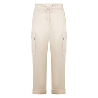 PESERICO Driekwart cropped broek - Dames - Vrijetijds broeken - Beige - XL - Polyester - Broeken