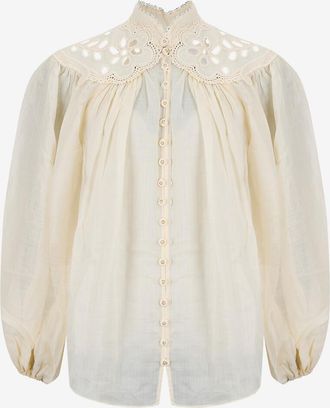 Zimmermann Bestickte Ramie-Bluse Coco