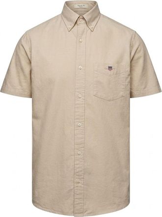 GANT Heren Oxford Normaal Overhemd Met Korte Mouwen (Beige)