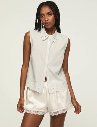 Lucky Brand Womens Sleeveless Eyelet Buttondown