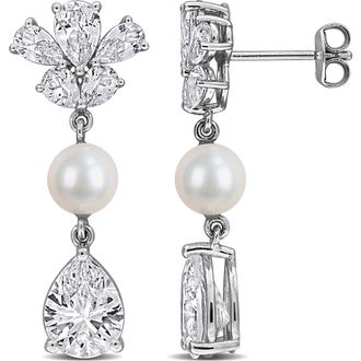 Delmar 6-6.5mm Cultured Freshwater Pearl & White Sapphire Drop Earrings - 8.92ct. at Nordstrom Rack