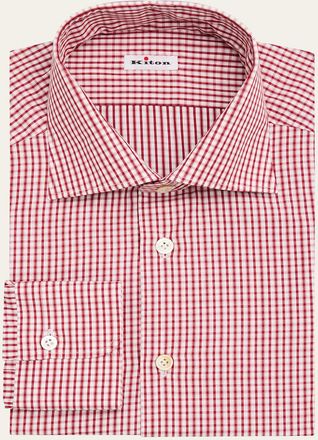 Kiton Mens Cotton Micro-Check Dress Shirt