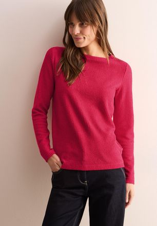 Cecil Langarmshirt CECIL, Damen, Gr. S (38), rot (granita rot), Strick, Obermaterial: 70% Polyester, 27% Viskose, 3% Elasthan, Strukturmuster, unifarben, re