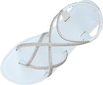 Generic Ladies Flat Sandals Glitter Casual Thong Sandals Open Toe Stylish Rhinestone Lightweight Comfy Slip On Shoes with Elastic Ankle Strap Summer Beach