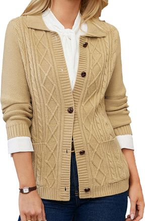 Grace Karin Ladies Lapel Long Sleeve Autumn Knitted Jackets, Casual Tweed Long Cardigans with Pocekts, Business Work Knitwear Loose XXL Khaki