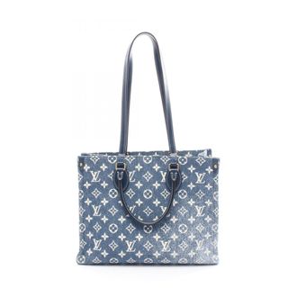 Louis Vuitton Blue Navy White Monogram Denim Leather Tote Bag (Pre-Owned)