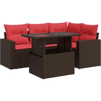 vidaXL Vidaxl - Set Divano da Giardino 5 pz Cuscini Marrone Polyrattan e Acacia