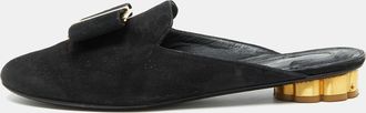 Ferragamo Black Suede Bow Flat Mules