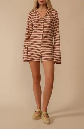 Montce Swim Joan Stripe Hooded Long Sleeve Cover-Up Romper at Nordstrom, Size X-Large
