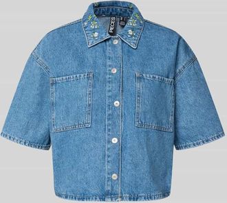 Pieces Boxy Fit Jeansbluse aus reiner Baumwolle Modell SKY in Jeansblau, Gr&ouml;&szlig;e XL