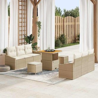 vidaXL Conjunto De Sof&aacute; De Jard&iacute;n Con Coj&iacute;n 9 Pcs Beige Y Crema Vidaxl