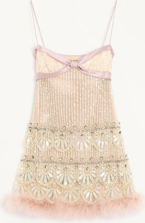 Valentino Tulle Illusione Embroidered Short Dress Woman PINK 38