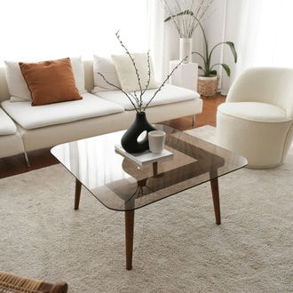 Dmora Dmora - Tavolino Da Salotto Mezzagno, Tavolo Basso Da Caff&egrave;, Portariviste Per Divano, Ripiano Da Soggiorno, 80x80h40 Cm, Bronzo
