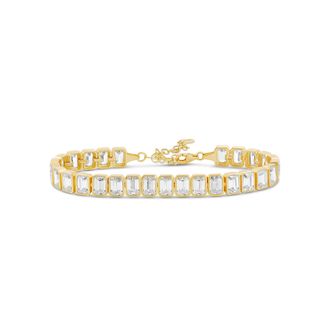 SHYMI Bezel-Set Emerald Shape Tennis Statement Bracelet -.925 Sterling Silver, 14K Gold-Plated, Rhodium Plated, Cubic Zirconia, Adjustable Size, Day to Nigh