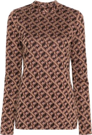 Diane Von F&uuml;rstenberg Birdie Tarot Maze-print top - women - Wool/Polyester/Cotton/Viscose - M - Brown