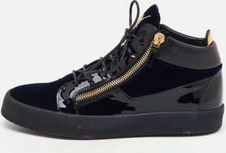 Giuseppe Zanotti Blue/black Velvet And Patent Frankie High Top Sneakers