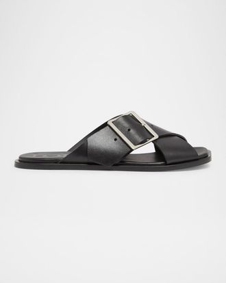 Loewe Petal Leather Crisscross Buckle Slide Sandals