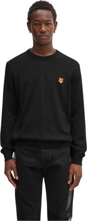 Maison Kitsun&eacute; Fox Head Merino Regular Jumper - Heren - Ronde hals truien - Zwart - L - Wol - Truien & Vesten
