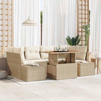 vidaXL Vidaxl - Conjunto De Comedor De Jard&iacute;n Con Coj&iacute;n 7 Pcs Beige, Crema