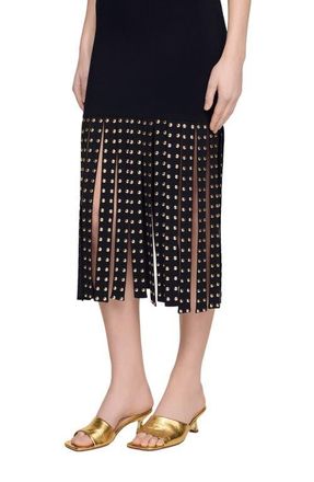 Sandro Fringed knit maxi dress in Black at Nordstrom, Size 36 Eu