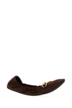 Gucci Womens Dark Brown Suede Prima Ballerinas Darkbrown Calf Skin Ballerine Flat Shoes