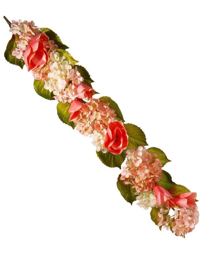 National Tree Company Rose and Hydrangea Garland