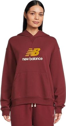 New Balance Athletics French Terry Logo Hoodie Womens Sweatshirt Monarch Burgundy : MD, Cotton