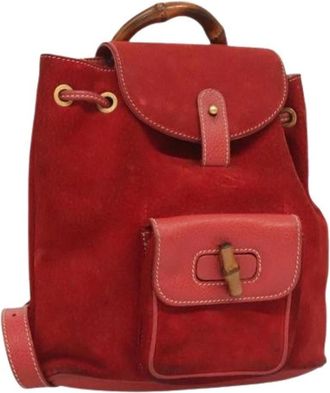 Gucci Pre-owned Suede Rugzak - Dames - Vintage Rugzakken - Rood - ONE Size - Leer - Vintage