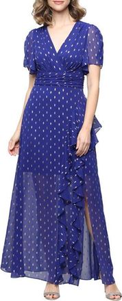 S.L. Fashions Short Sleeve Foil Dot Chiffon Gown in Iris at Nordstrom, Size 10
