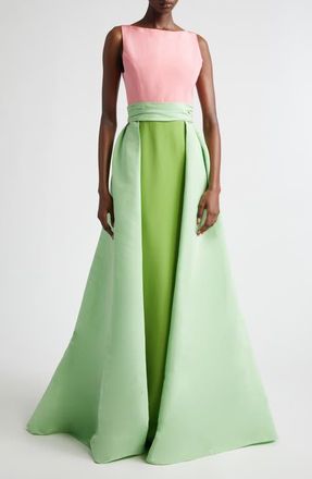 Carolina Herrera Colorblock Silk Column Gown with Removable Overskirt in Pomelo Multi at Nordstrom, Size 12