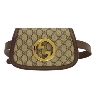 Gucci Blondie Belt Gg Coated Canvas Brown Canvas Handbag (Pre-Owned)