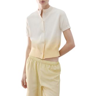 Mango Gradient Short Sleeve Cotton Cardigan in Pastel Yellow at Nordstrom, Size Medium
