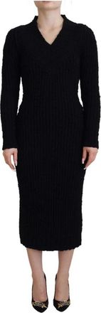Dolce & Gabbana Milano Rib Sheath Jurk - Dames - Kleedjes - Zwart - XL - Wol - Kleedjes