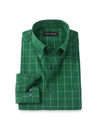 Paul Fredrick Tailored Fit Non-iron Cotton Windowpane Dress Shirt