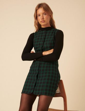 Nobody's Child Green Check Ellie Pinafore Mini Dress