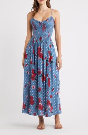 Free People Sweet Nothings Floral Print Sleeveless Maxi Sundress in Blue Combo at Nordstrom, Size X-Large