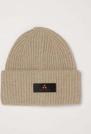 Peuterey Berretto beanie in misto lana e cashmere a coste con risvolto e logo
