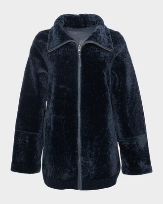 Gorski Textured Shearling Lamb Zip Jacket