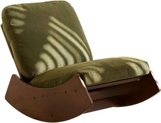 Urban Meuble Mecedora vintage de pana verde con patas de madera