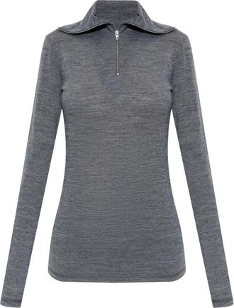 Jil Sander Top met opstaande kraag en halve rits - Dames - Longsleeves - Grijs - S - Wol - Tops