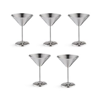 OEM 5 Copas De C&oacute;ctel De Acero Inoxidable, Copas De Vino De Base Alta, Copas De Vino Irrompibles, Bar De Metal, Copa De Champ&aacute;n Plateada