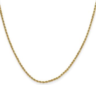 Diamond2Deal 10k Yellow Gold 2mm Semi-solid Diamond-Cut Rope Chain Necklace