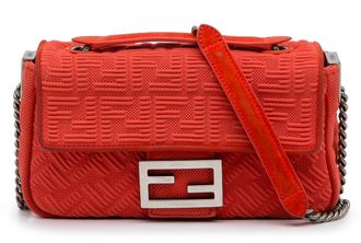 Fendi Red Monogram Midi Chain Baguette