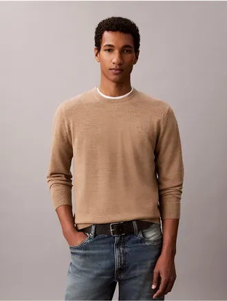 Calvin Klein Mens Merino Wool Classic Sweater - Brown - XL