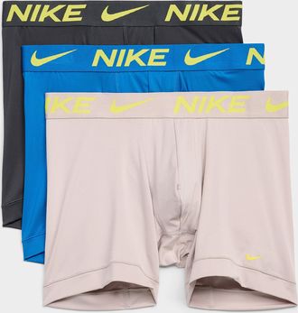 Nike Mens 5 neon-yellow logo boxer briefs Essential Micro 3-pack