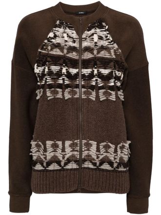 GOEN.J contrast zip-up cardigan - women - Wool/Cotton - M - Brown