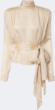 Balmain Blusa de charmeuse de seda con lazo